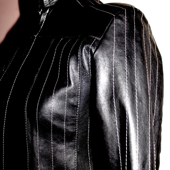 Lambskin Leather Jacket Motor Jacket, Pinstripped - Picture 6 of 8